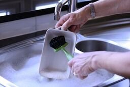 Greener Cleaner Pot and Pan Brush - Integrated Scraper, Tough Bristles | Dishwasher Safe