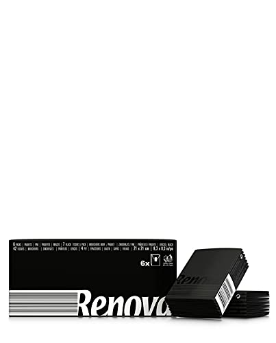 Renova Black Pocket Tissues - 3-Ply Soft & Absorbent | 6 Packs of 7 Tissues 3