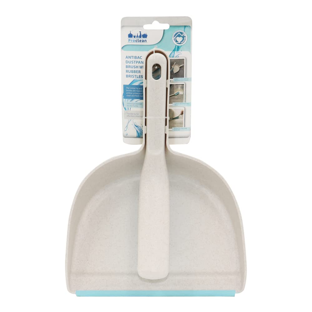 JVL Pro Clean Anti-Bac Dustpan and Brush Set with Rubber Bristles | Antibacterial | Blue 1