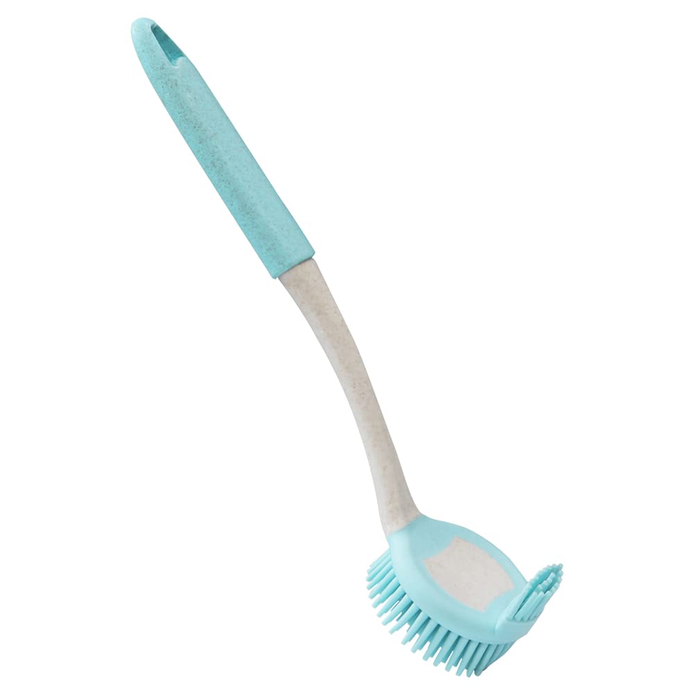 JVL Pro Clean Anti-Bacteria Rubber Dish Brush with Extra Bristles - Blue, Flexible