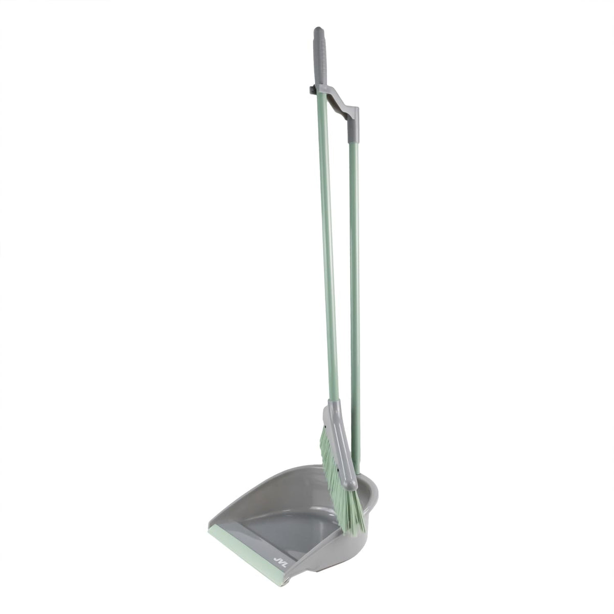 JVL Long Handle Dustpan and Brush Set - Upright Stand-Up Cleaning | Grey | H:84cm