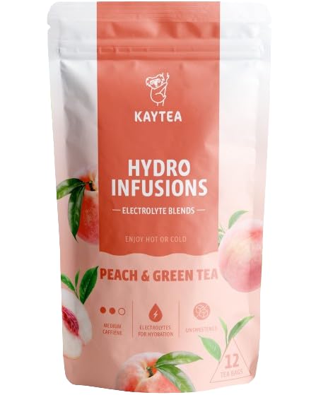 KAYTEA Peach & Green Herbal Fruit Tea - 12 Hydro Infusion Tea Bags | Zero Calorie, Sugar-Free, Hydrating
