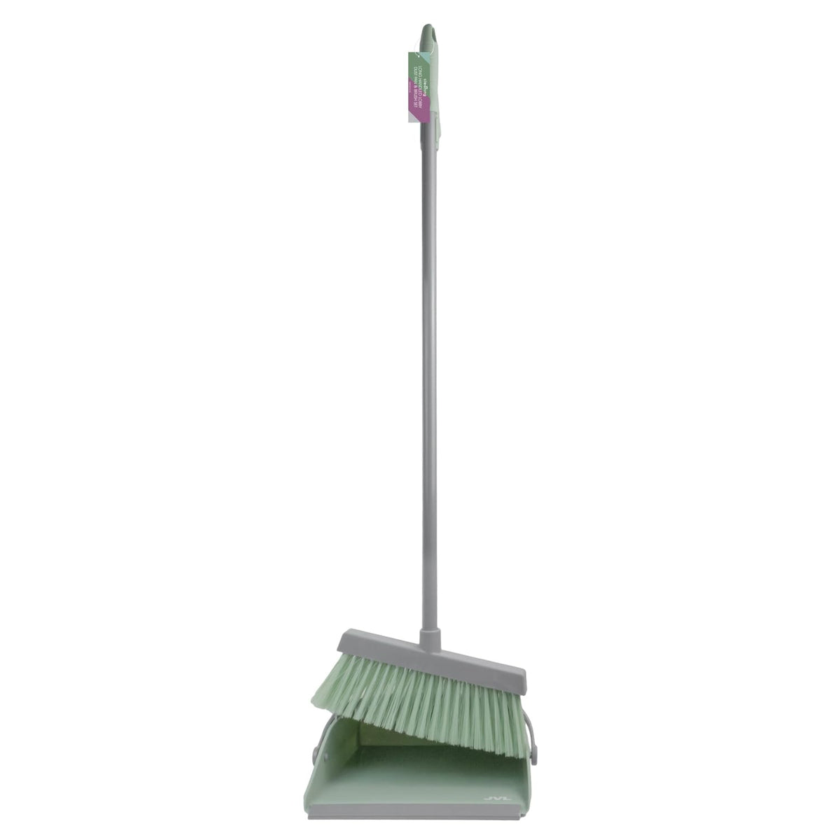 JVL Long Handle Lobby Dustpan and Brush Set - Upright Storage | Green | Floor Cleaning