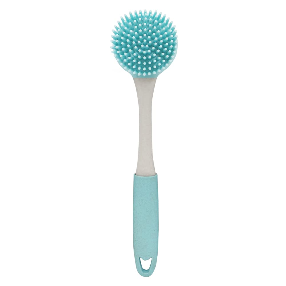 JVL Pro Clean Anti-Bacteria Rubber Dish Brush with Extra Bristles - Blue, Flexible 3