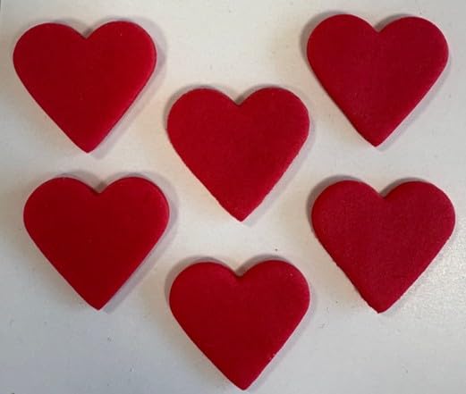 Anniversary House Red Sugar Craft Heart Toppers - 3cm Edible Cake Decorations (6 Count)