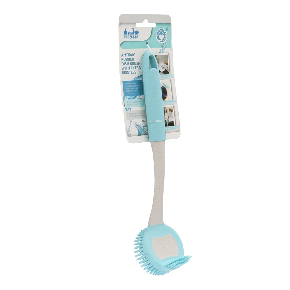 JVL Pro Clean Anti-Bacteria Rubber Dish Brush with Extra Bristles - Blue, Flexible