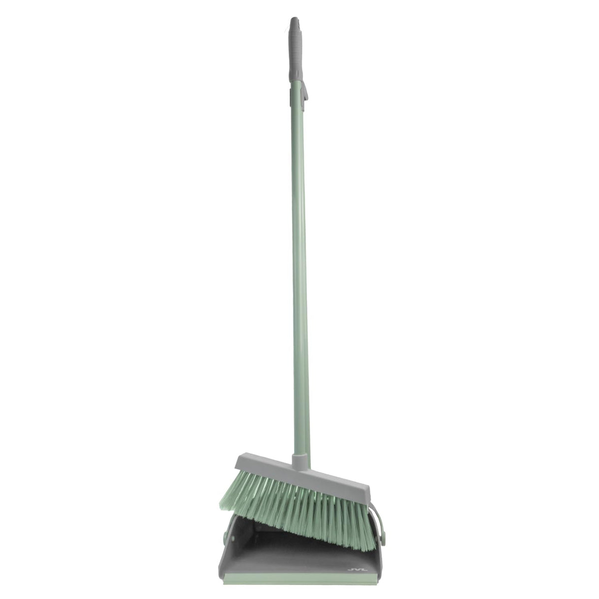 JVL Long Handle Lobby Dustpan and Brush Set - Upright Storage, Built-in Comb, Grey 3