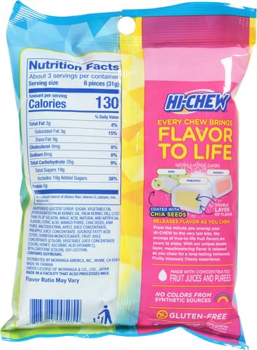 Hi-Chew Tropical Mix Fruit Chews - 100g Bag | Mango, Pineapple, Kiwi Flavors