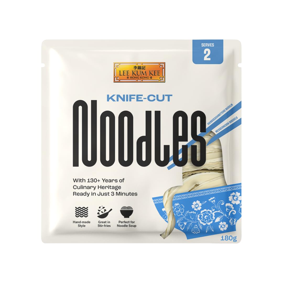 Lee Kum Kee Knife-Cut Noodles - 6 x 180g Packs | Thick & Wavy | Ready in 5 Minutes