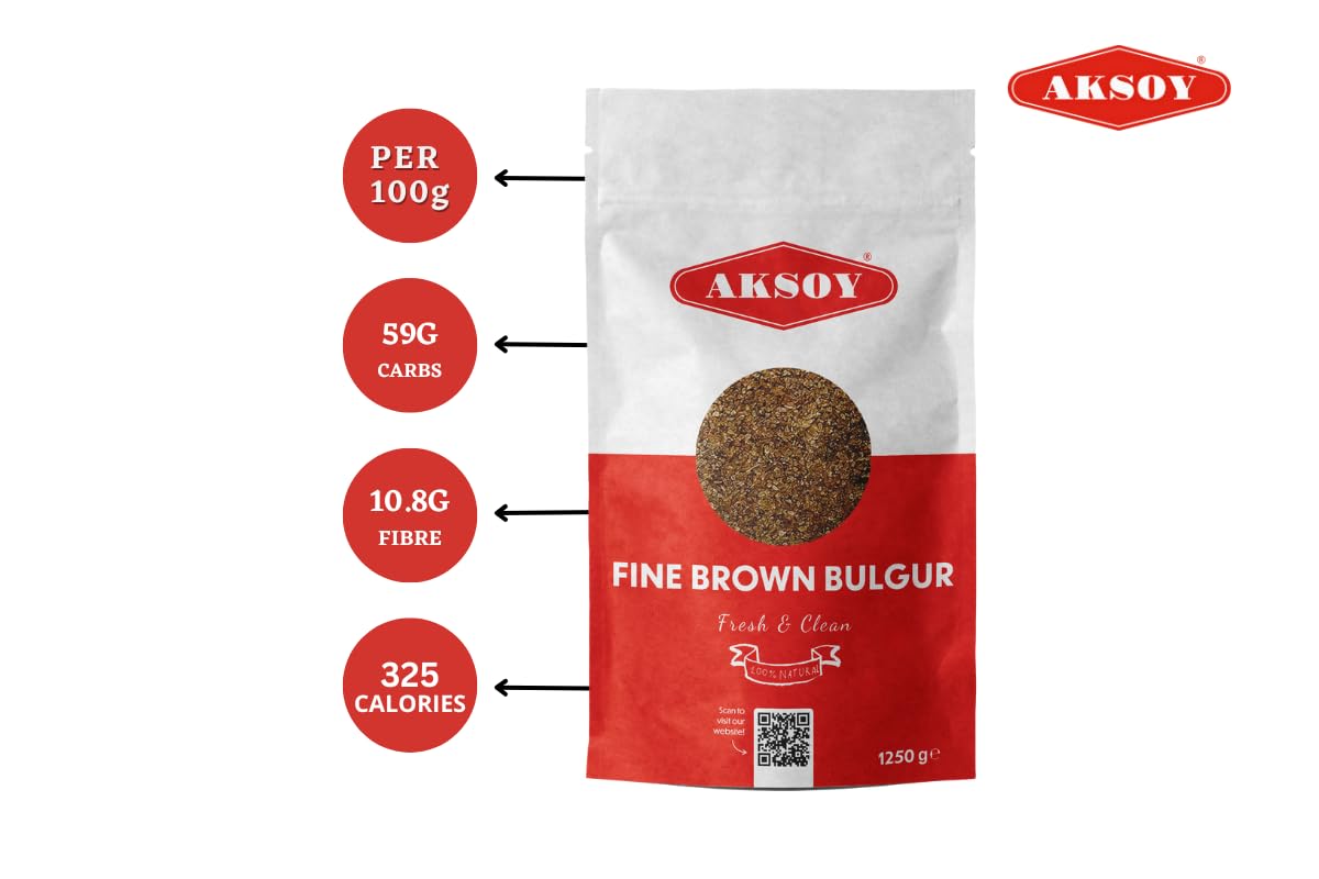 AKSOY Fine Brown Bulgur Wheat - 1.25kg Bag | Whole Grain | Vegan & Vegetarian 8