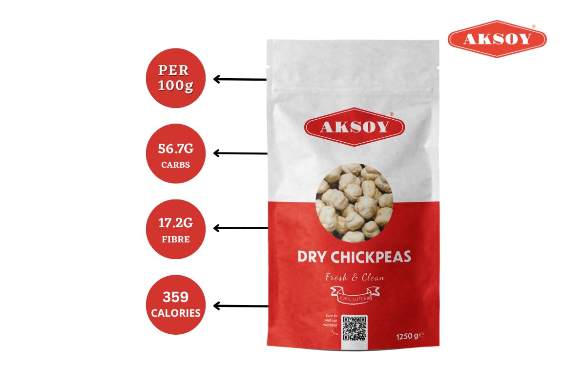 AKSOY Premium Quality Dry Chickpeas XL Size (10mm) - 1.25kg | Rich in Fibre, Protein & Iron 8