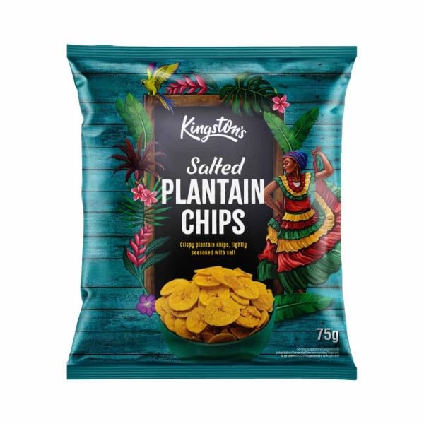 Kingston's Salted Plantain Chips - Crispy Vegan Snack | 12 x 75g Multipack