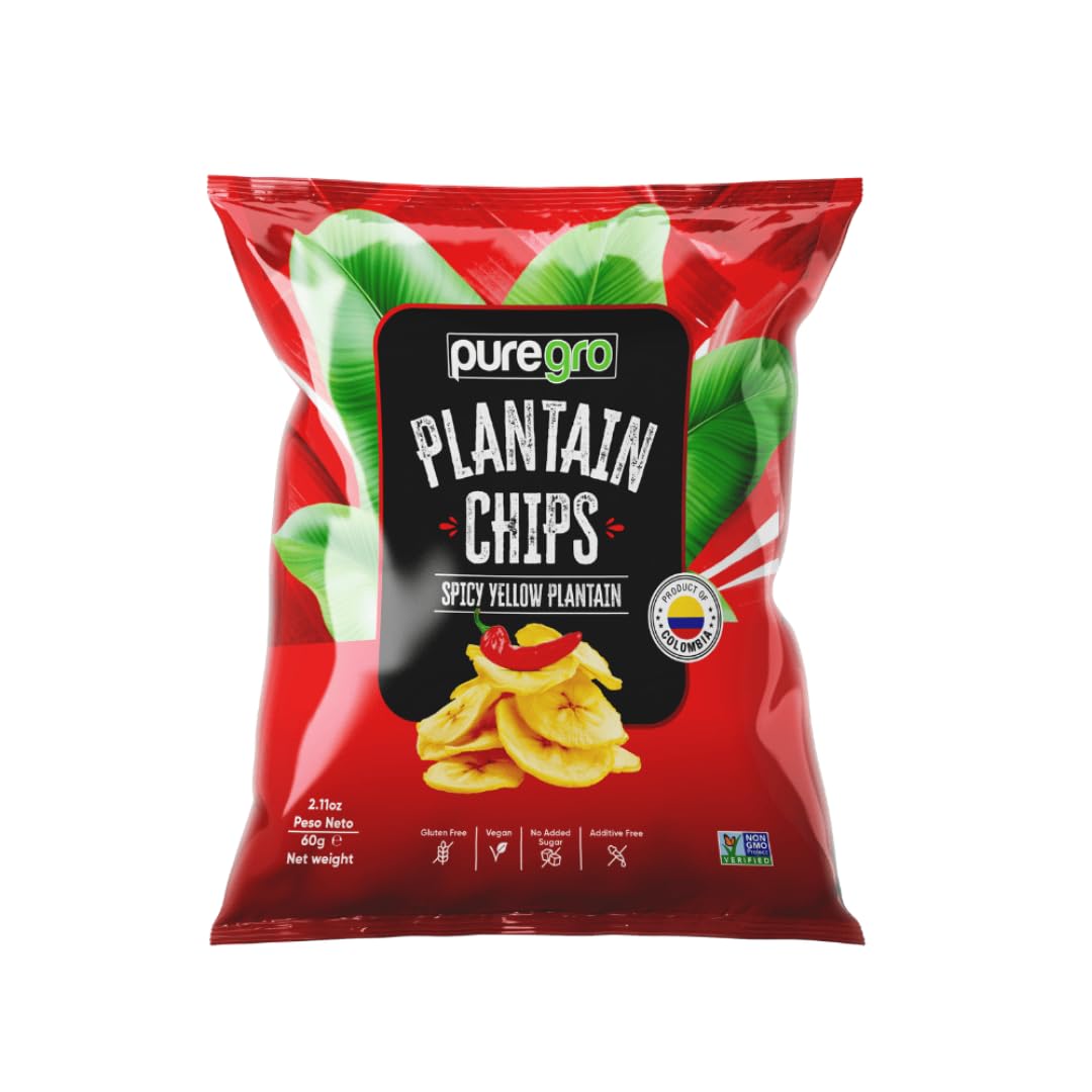 Puregro Plantain Chips with Chilli - Spicy Snack Multipack | 24 x 60g