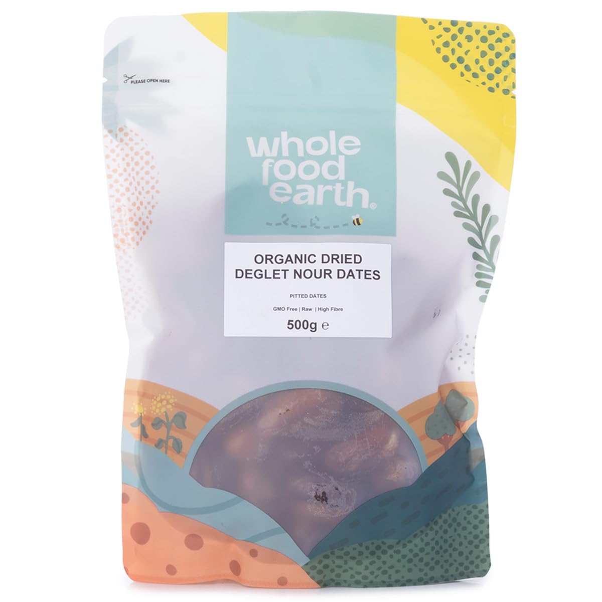 Wholefood Earth Organic Deglet Nour Dates - 500g | Pitted, GMO Free