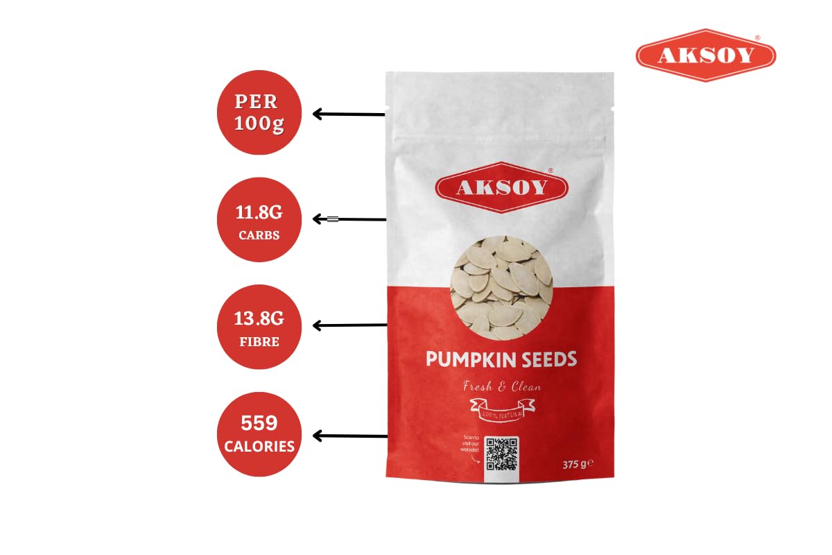 AKSOY Roasted and Lightly Salted Pumpkin Seeds - High in Fibre & Protein | 375g | Gluten-Free 6