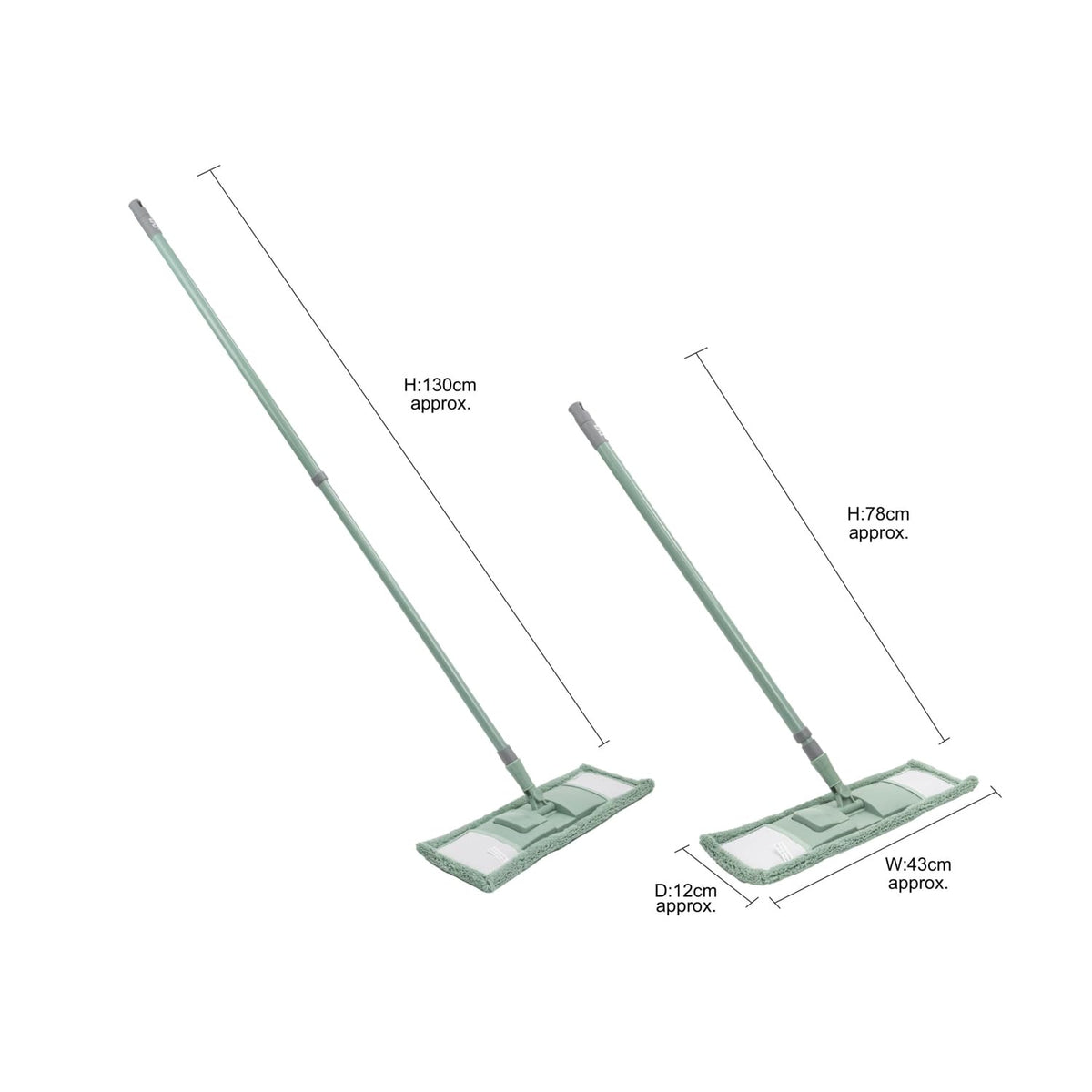 JVL Extended Microfibre Flat Mop with 2 Replacement Heads - Machine Washable, Telescopic Handle | Green 8