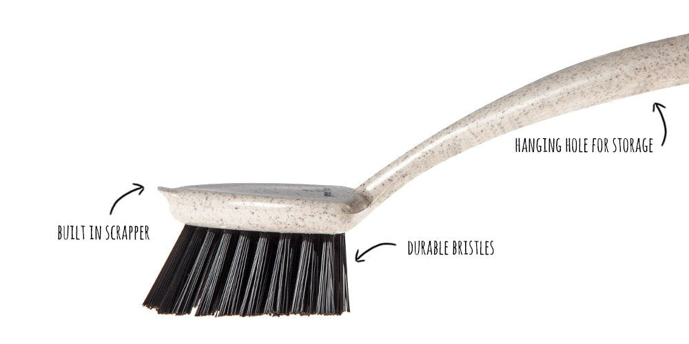 Greener Cleaner Pot and Pan Brush - Integrated Scraper, Tough Bristles | Dishwasher Safe 3