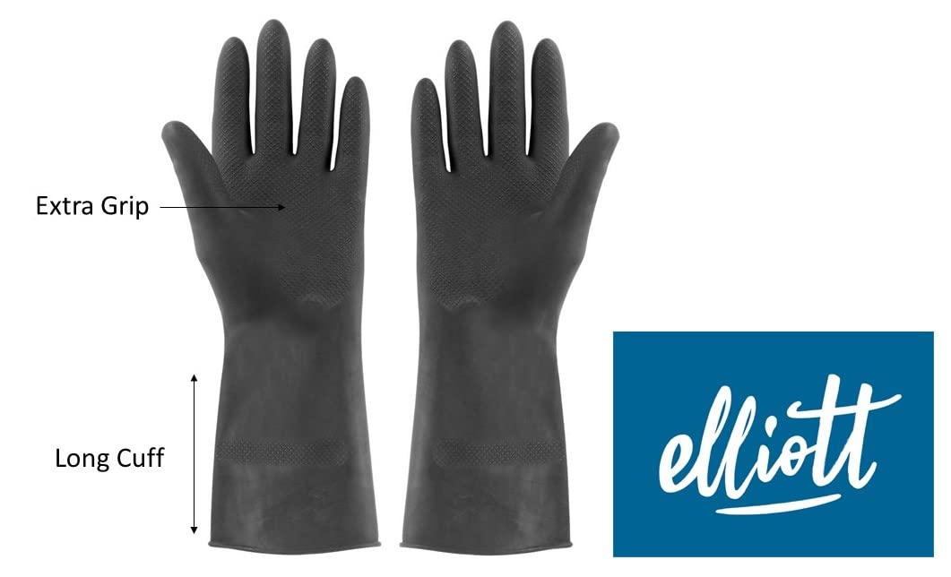 Elliott Heavy Duty Household Rubber Gloves - Extra Strong, Flock Lined, Easy Grip, Long Cuffs | Large Size | Black 4