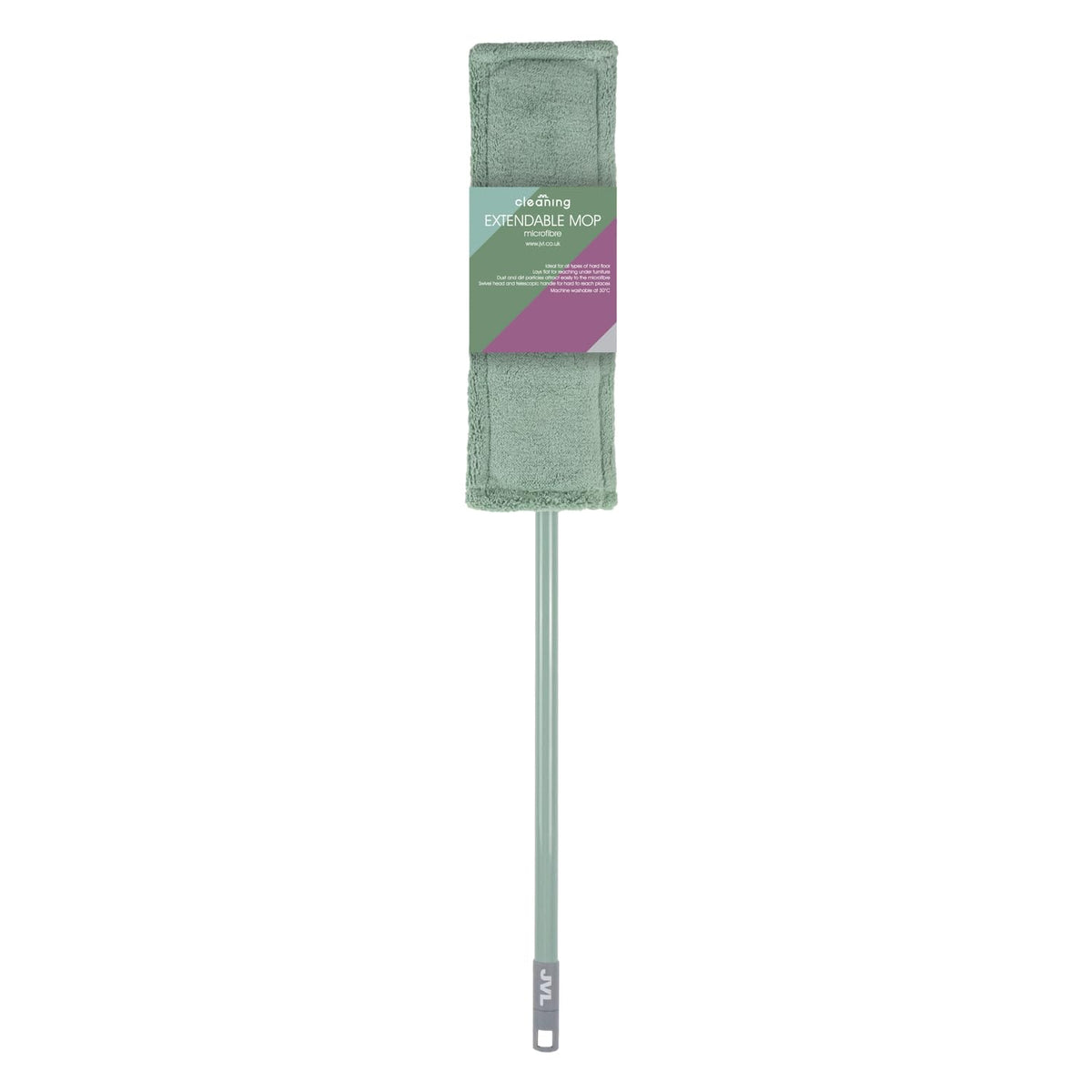 JVL Extended Microfibre Flat Mop with 2 Replacement Heads - Machine Washable, Telescopic Handle | Green