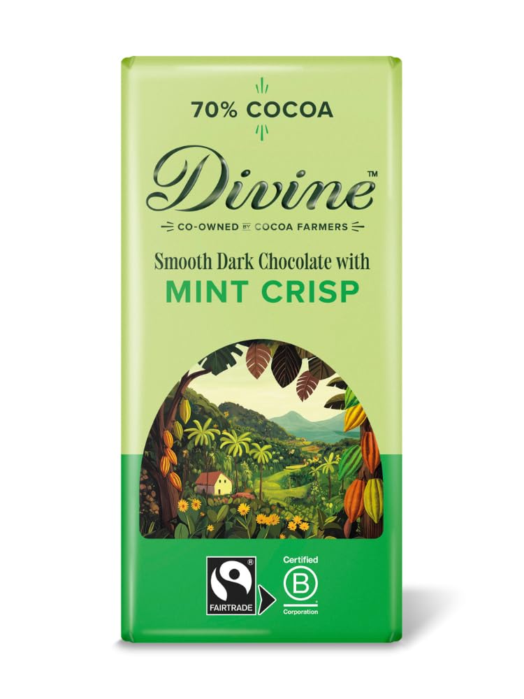Divine 70% Cocoa Dark Chocolate with Mint Crisp Bar - 15 x 90g Bars