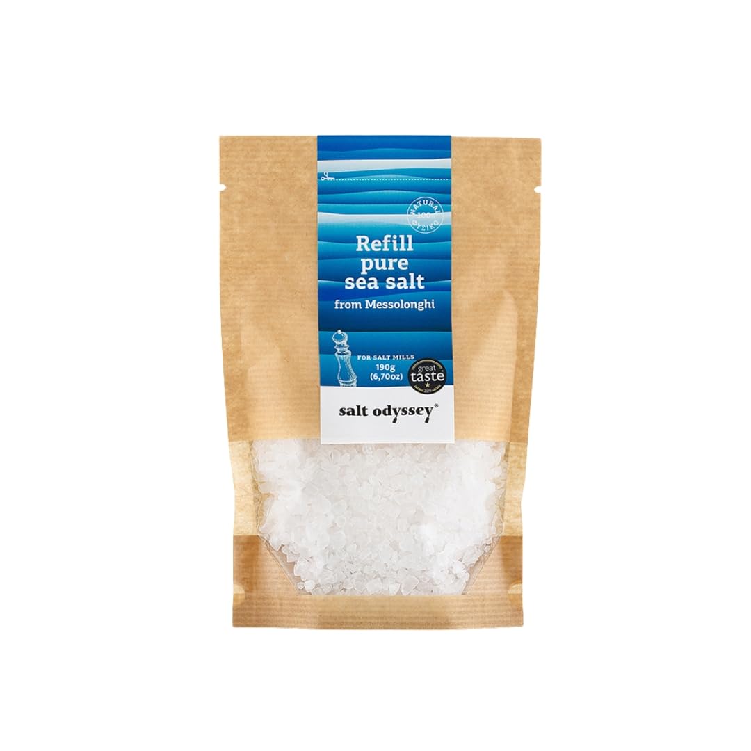 Salt Odyssey Pure Greek Sea Salt - Coarse Crystals, 100% Natural, Refill Pouch (2 x 190g)