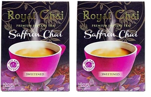 Royal Chai Saffron Chai Sweetened - Instant Sweetened Saffron Tea | 10 Sachets