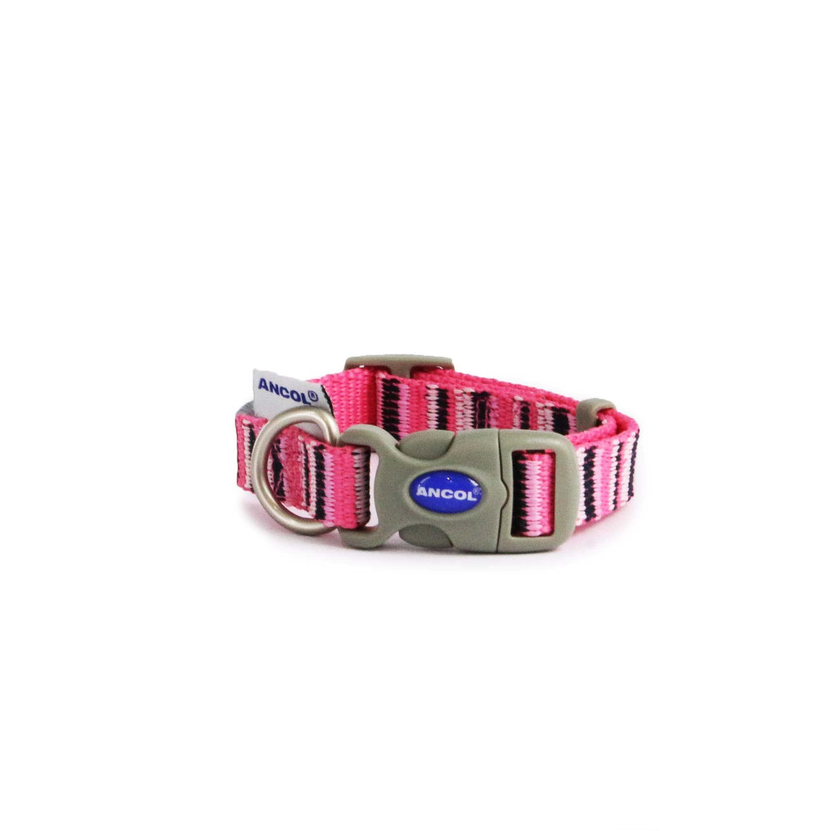 Ancol Hot Pink Candy Stripe Dog Collar - Small | Recycled Plastic | Quick Release Buckle