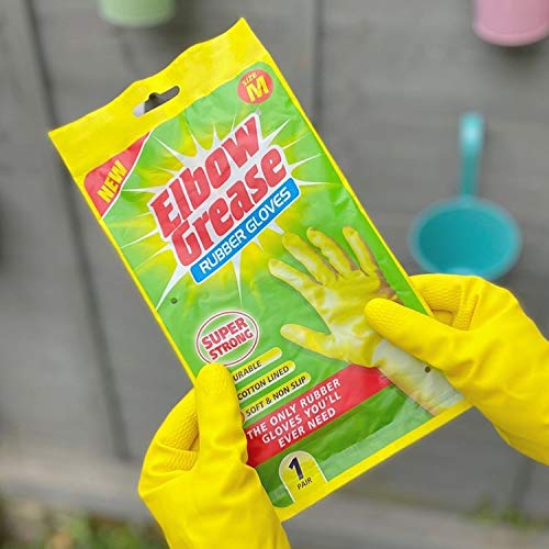 Elbow Grease Yellow Rubber Gloves - Cotton Lined, Non-Slip Grip, Size Medium (Pack of 2) 5