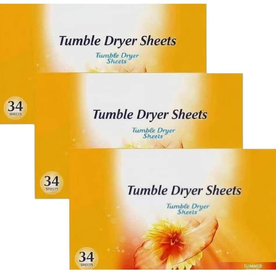 EMBO Tumble Dryer Sheets - Summer Breeze Scent, Anti-Static | 3 Boxes (102 Sheets Total)