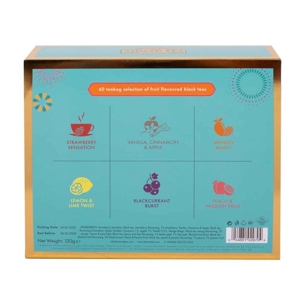 Ahmad Tea Happy Diwali Selection Pack - 60 Teabags | 6 Unique Blends | Festive Gift