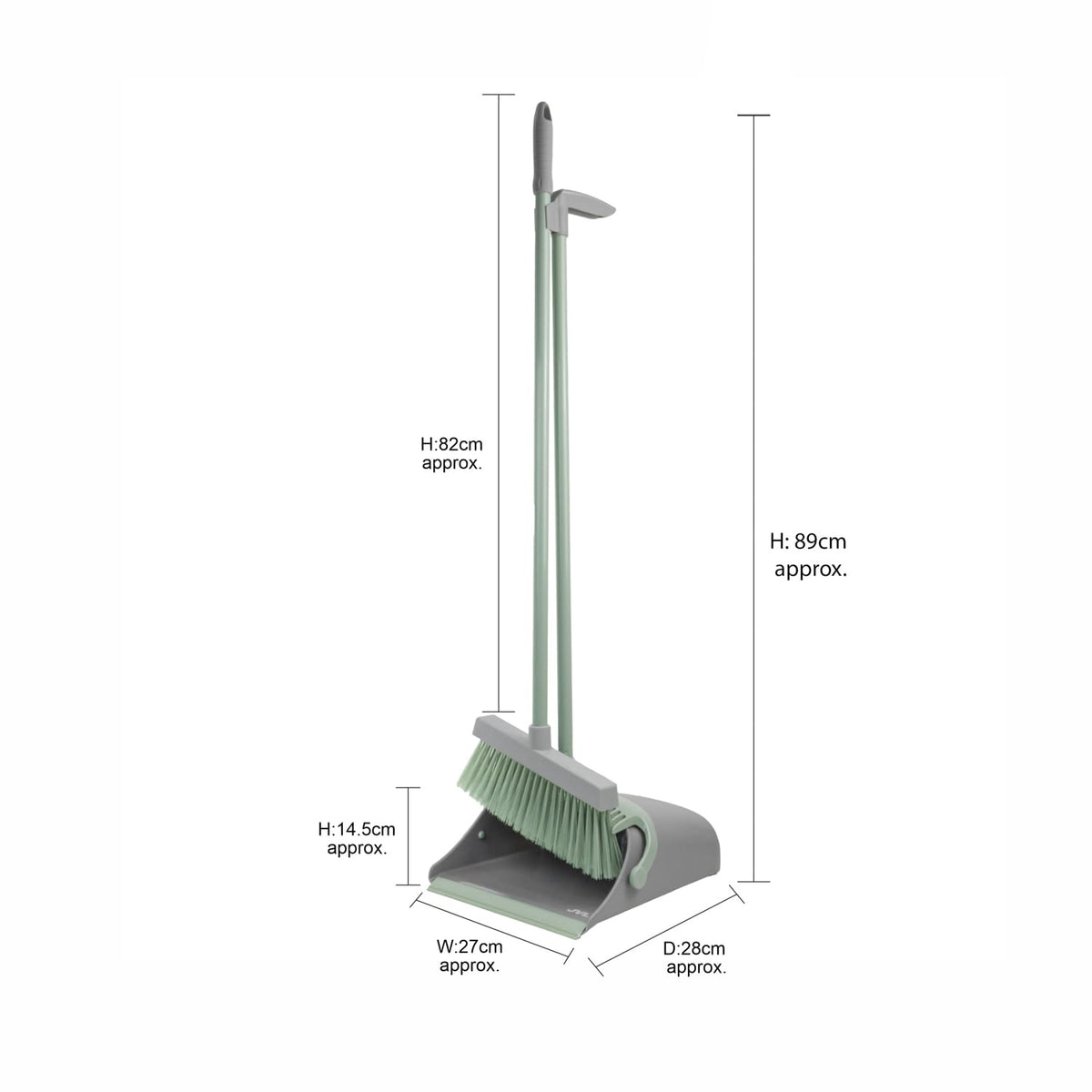 JVL Long Handle Lobby Dustpan and Brush Set - Upright Storage, Built-in Comb, Grey 8