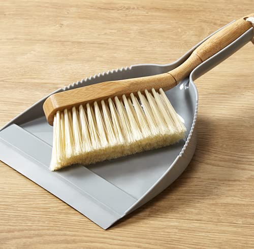 Addis Dustpan & Bamboo Hand Brush Set - Grey/Wood, 35cm 3
