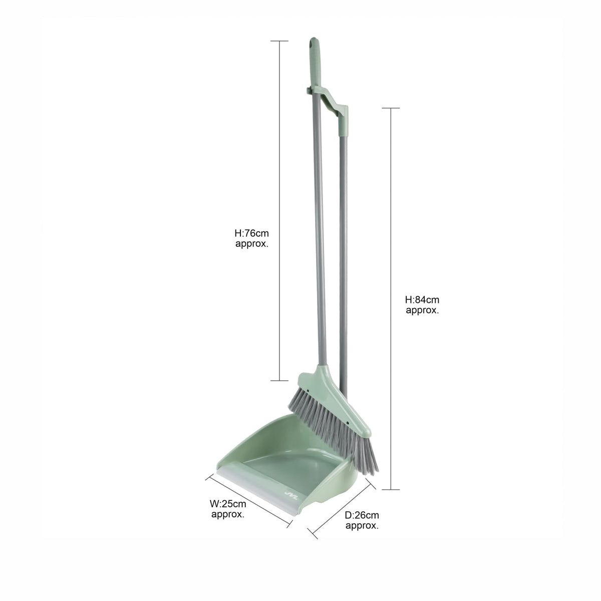 JVL Long Handle Dustpan and Brush Set - Upright Stand Up Cleaning | Grey & Green | H:84cm 8