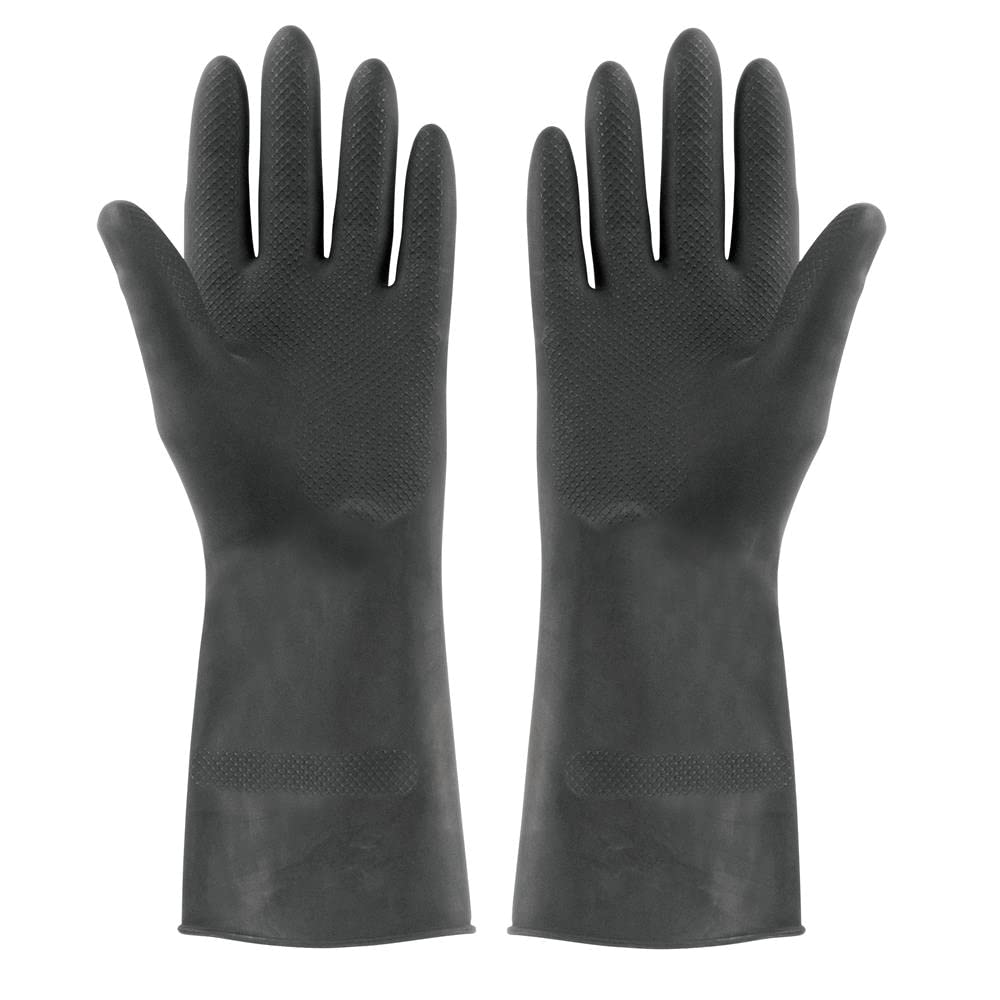 Elliott Heavy Duty Household Rubber Gloves - Extra Strong, Flock Lined, Easy Grip, Long Cuffs | Large Size | Black 6