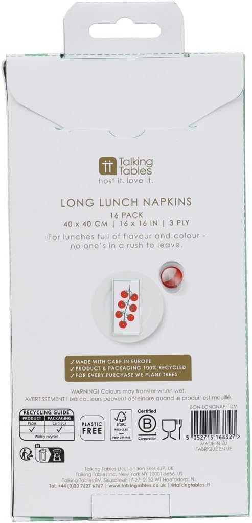 Talking Tables Tomato Napkins - Set of 16, 40x40 cm, 3-Ply Paper 7