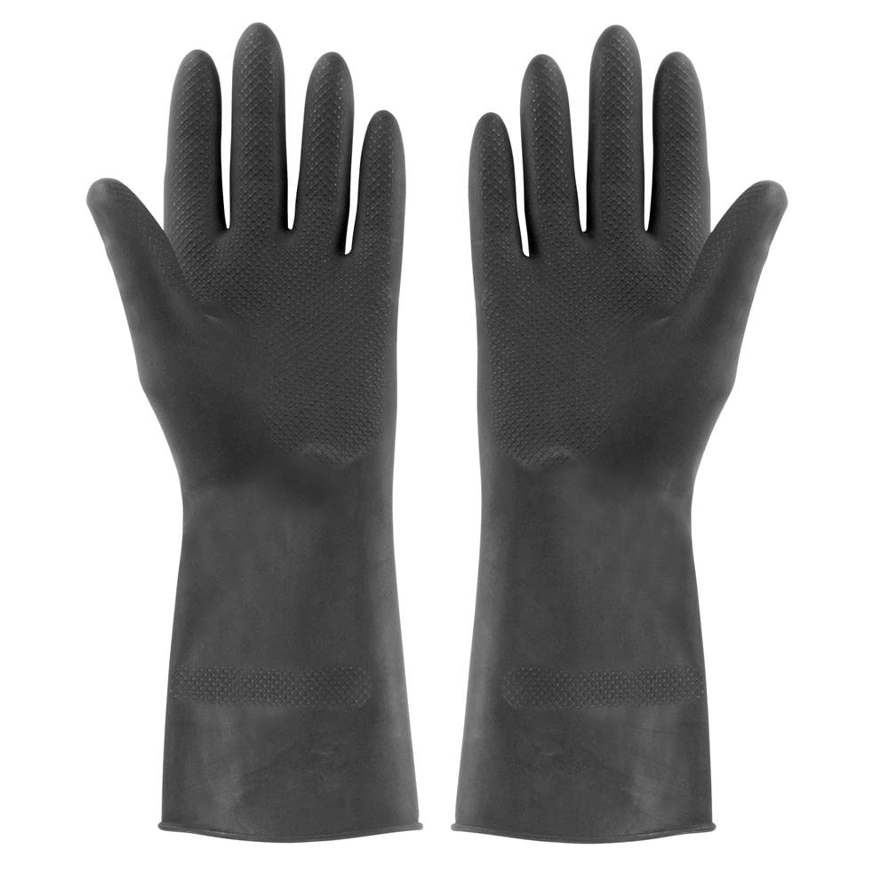 Elliott Heavy Duty Household Rubber Gloves - Extra Strong, Flock Lined, Easy Grip, Long Cuffs | Large Size | Black