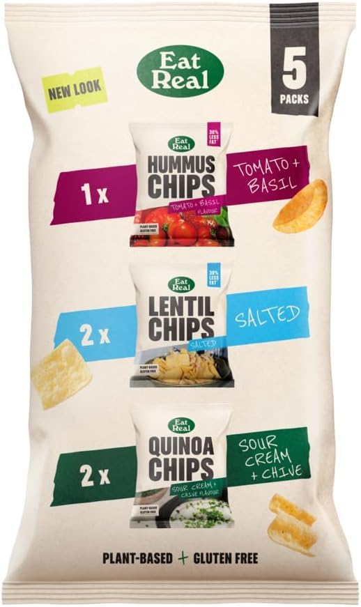 Eat Real Mixed Multipack Lentil, Quinoa & Hummus Chips - 20 Bags (Salted, Sour Cream & Chive, Tomato & Basil) 3