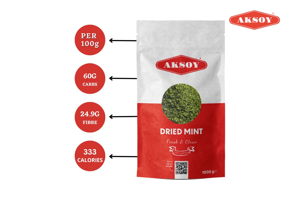AKSOY Dried Peppermint Leaf - 1KG (4 x 250g Packs) | Natural, Premium Quality, Resealable Pouches 9