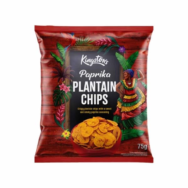 Kingston's Paprika Plantain Chips - Crispy Vegan Snack | 12 x 75g Multipack