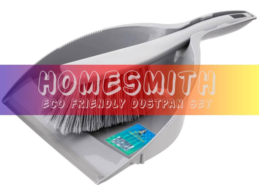 HomeSmith Dustpan & Brush Set - Made in Italy, Large Capacity Dustpan with Serrated Edge, Grey