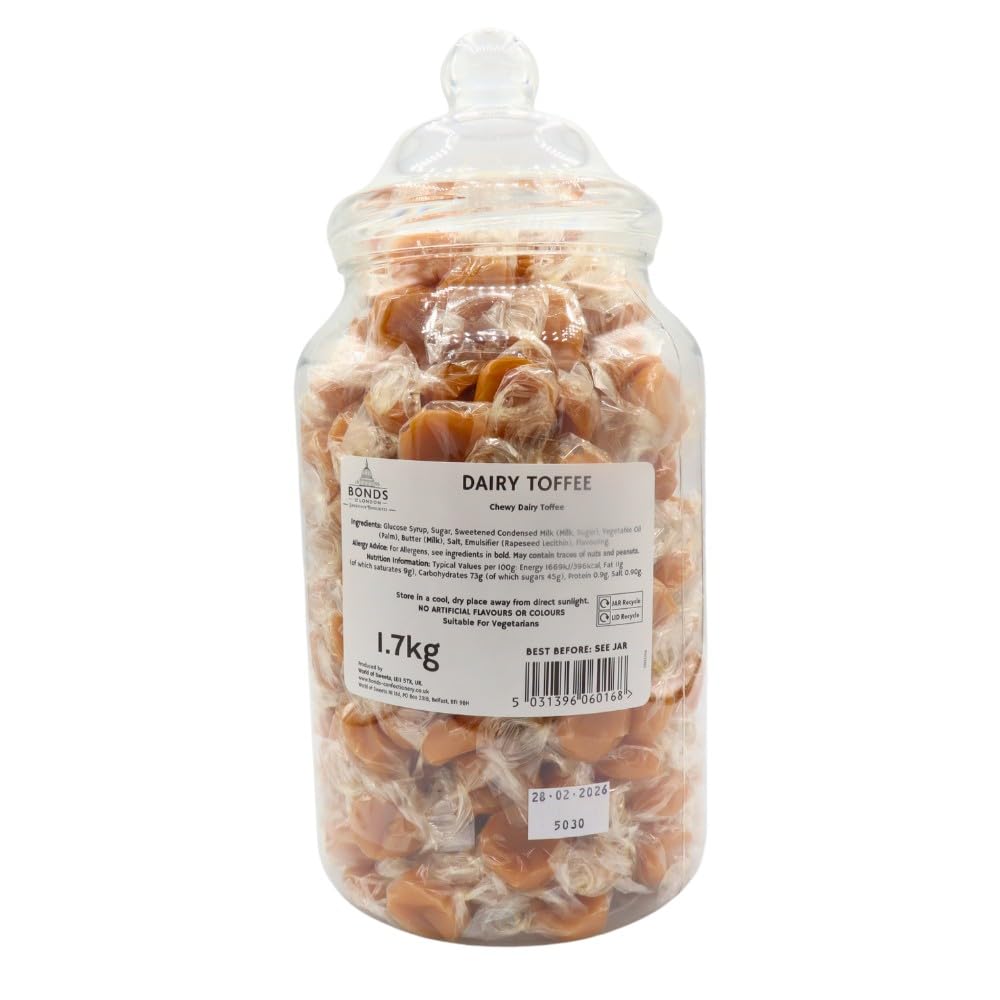 Bonds of London Deluxe Dairy Toffee Jar - 1.7kg Traditional British Toffee