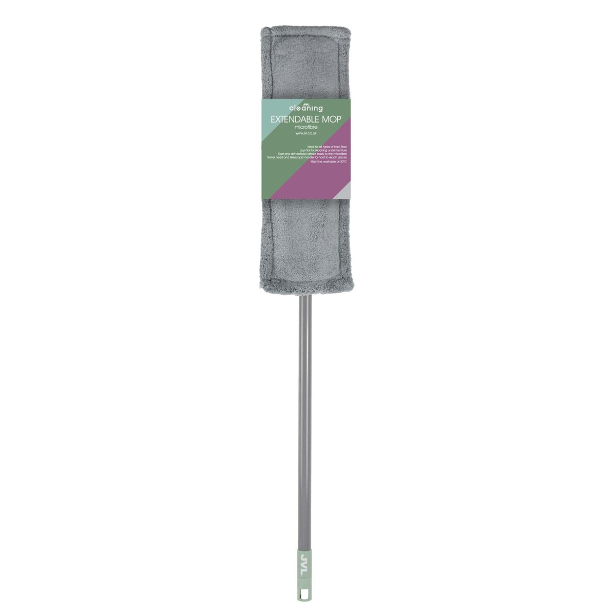 JVL Extended Microfibre Flat Mop - Machine Washable Head | Telescopic Handle | Grey 1