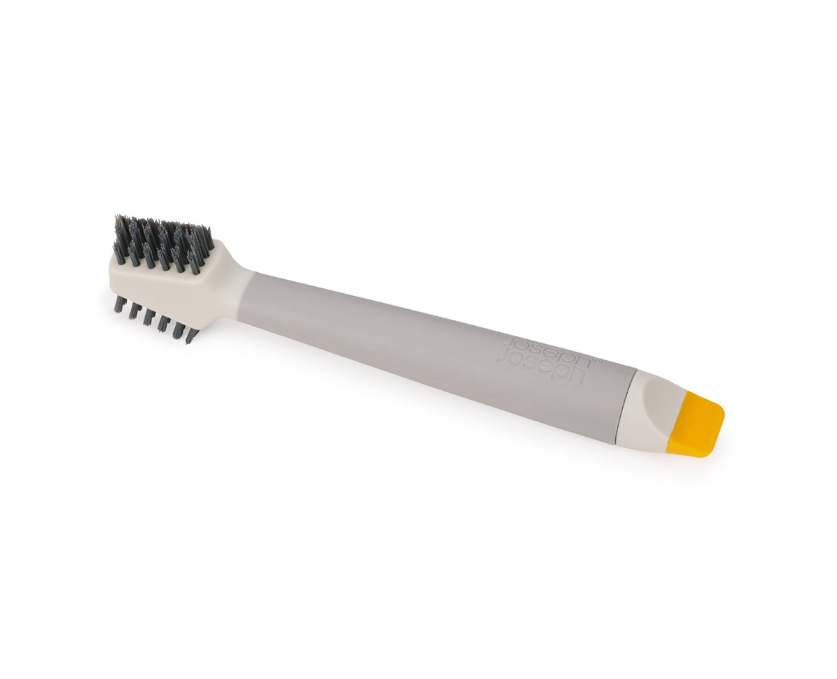 Joseph Joseph CleanTech 3-in-1 Bathroom Cleaning Brush - V-Shaped Bristles, Integrated Scraper | Light Stone