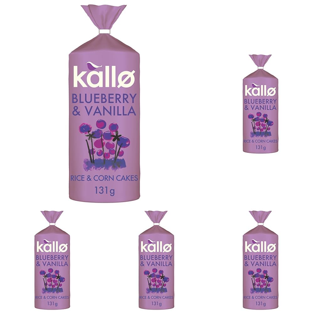 Kallo Blueberry & Vanilla Rice & Corn Cakes - Wholegrain, Low Fat, Gluten-Free Snack (131g Pack of 5)