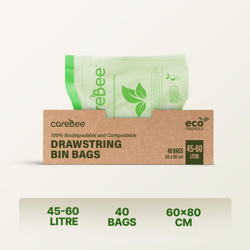 CareBee Drawstring Bin Bags - Heavy Duty, Leakproof, 40 Pack, 60L Capacity 4