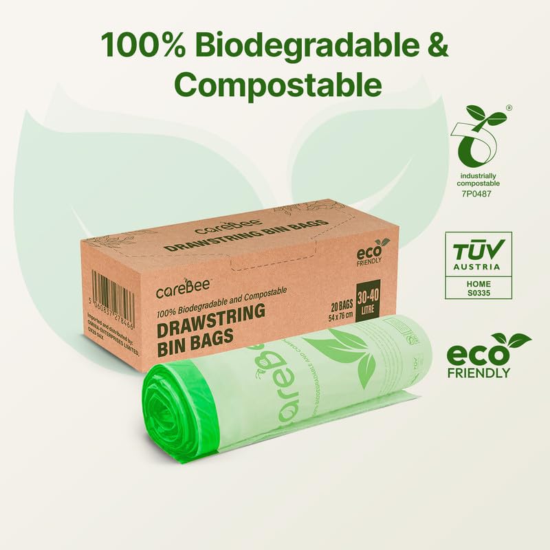 CareBee Drawstring Bin Bags - Heavy Duty, Odour Control | 30-40L, Pack of 20 3