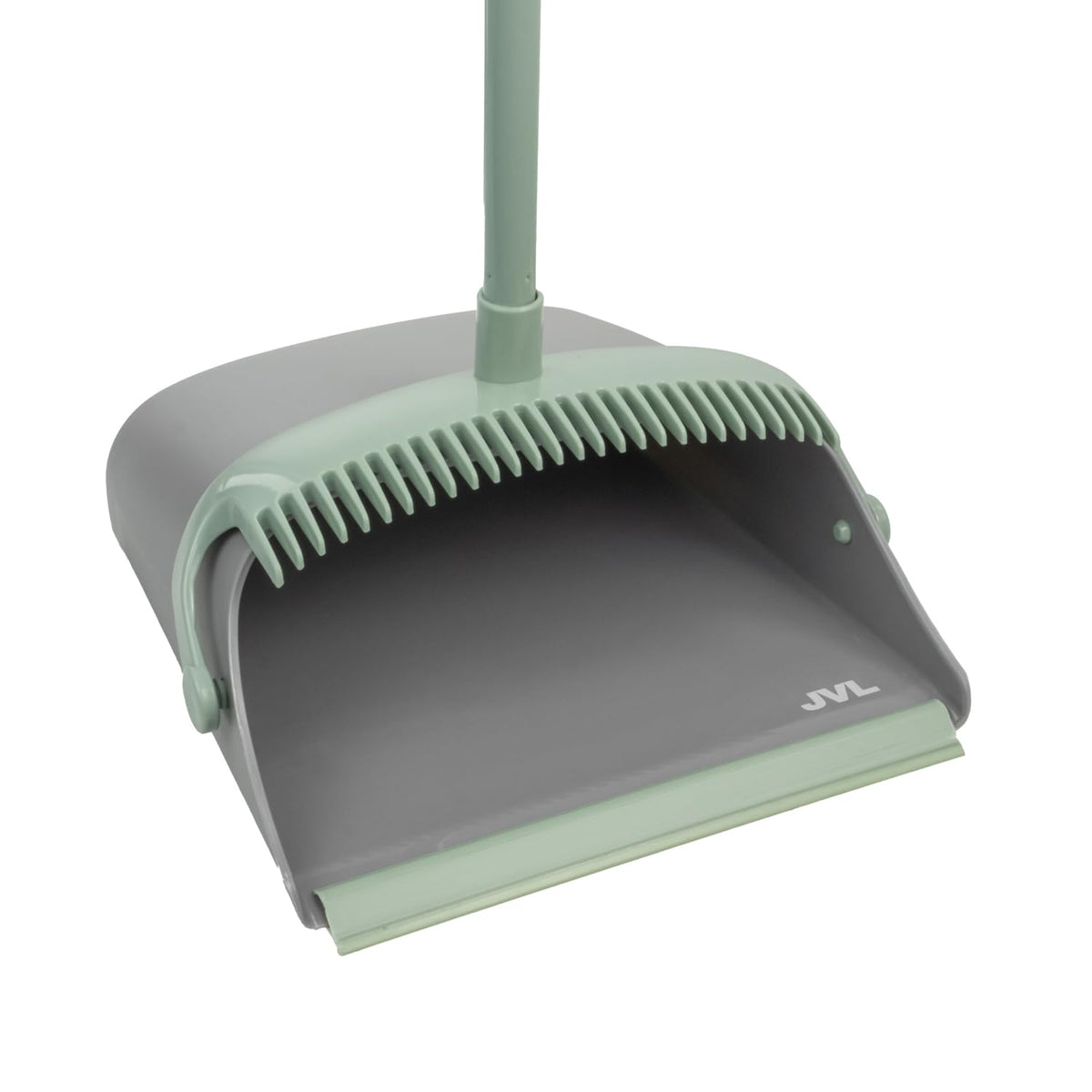 JVL Long Handle Lobby Dustpan and Brush Set - Upright Storage, Built-in Comb, Grey 6