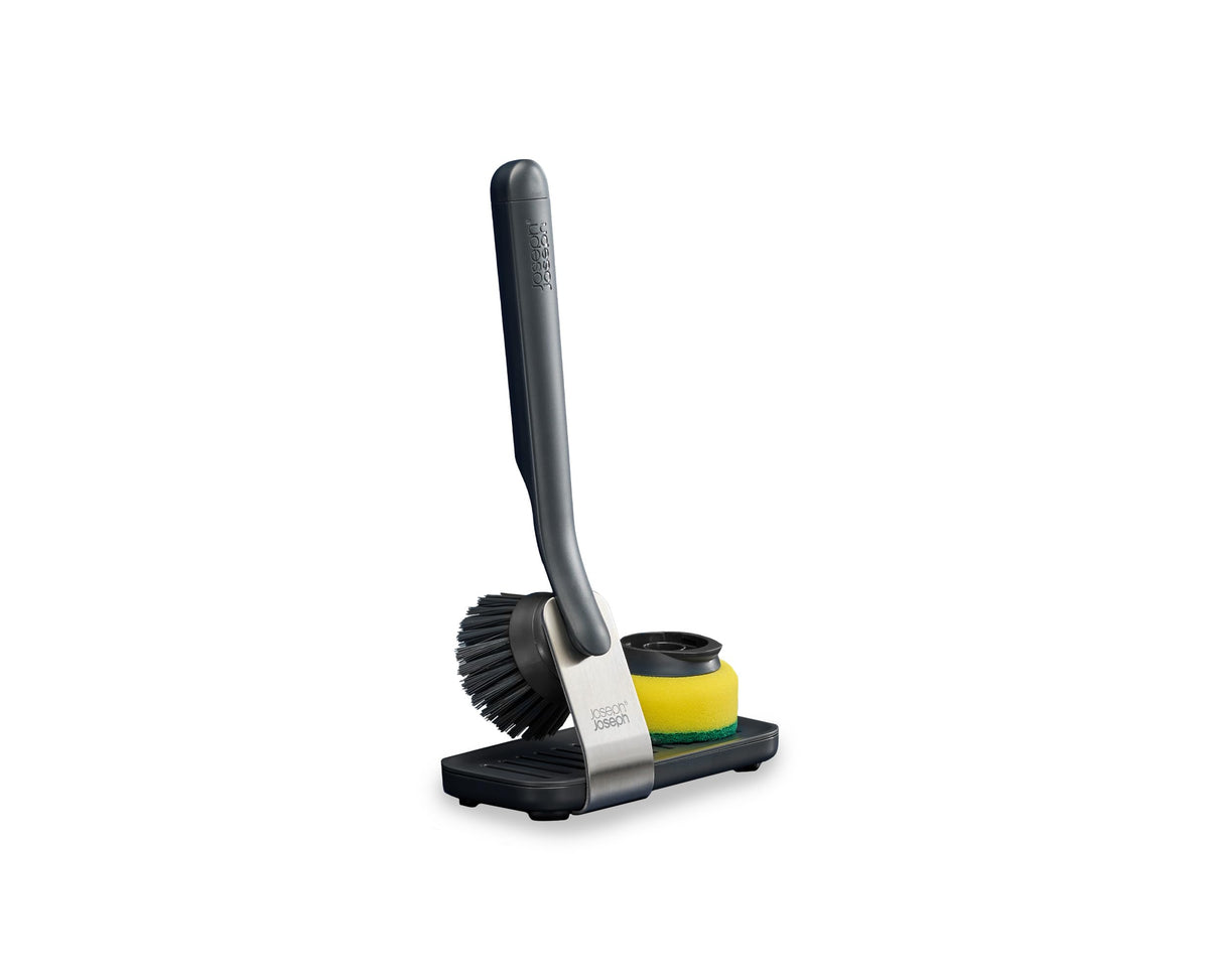 Joseph Joseph SinkTech Dish Brush Set - Durable Bristles, Stainless Steel Stand | Graphite