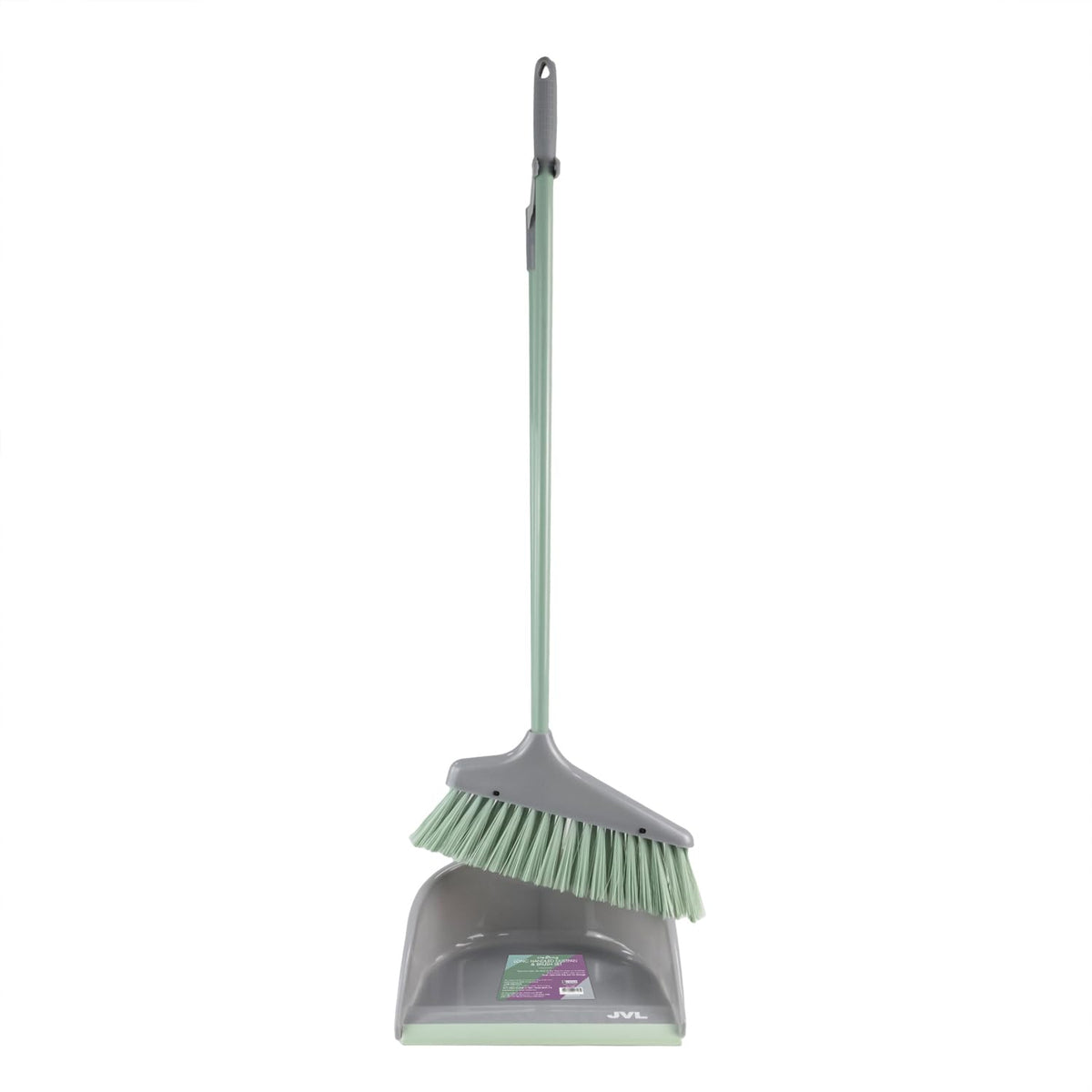 JVL Long Handle Dustpan and Brush Set - Upright Stand-Up Cleaning | Grey | H:84cm