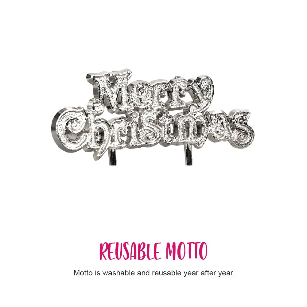Anniversary House Merry Christmas Motto Cake Topper - Silver Finish | 4 x 7cm 4